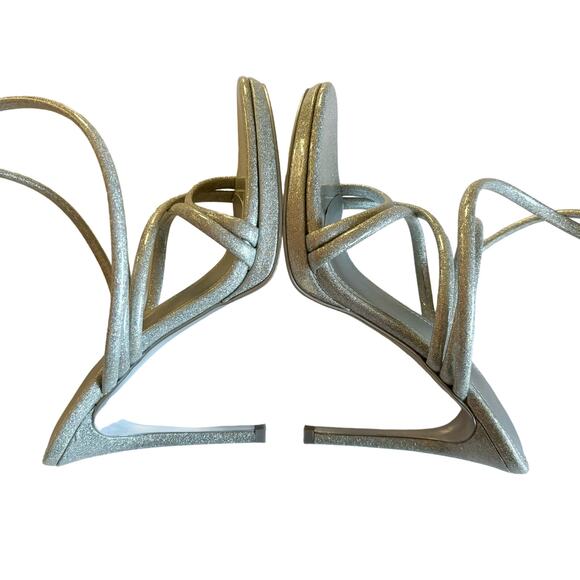 Nine West Women’s Loomay Silver Glitter Sparkle Strappy Open Toe Stiletto Size 9 - Picture 4 of 7